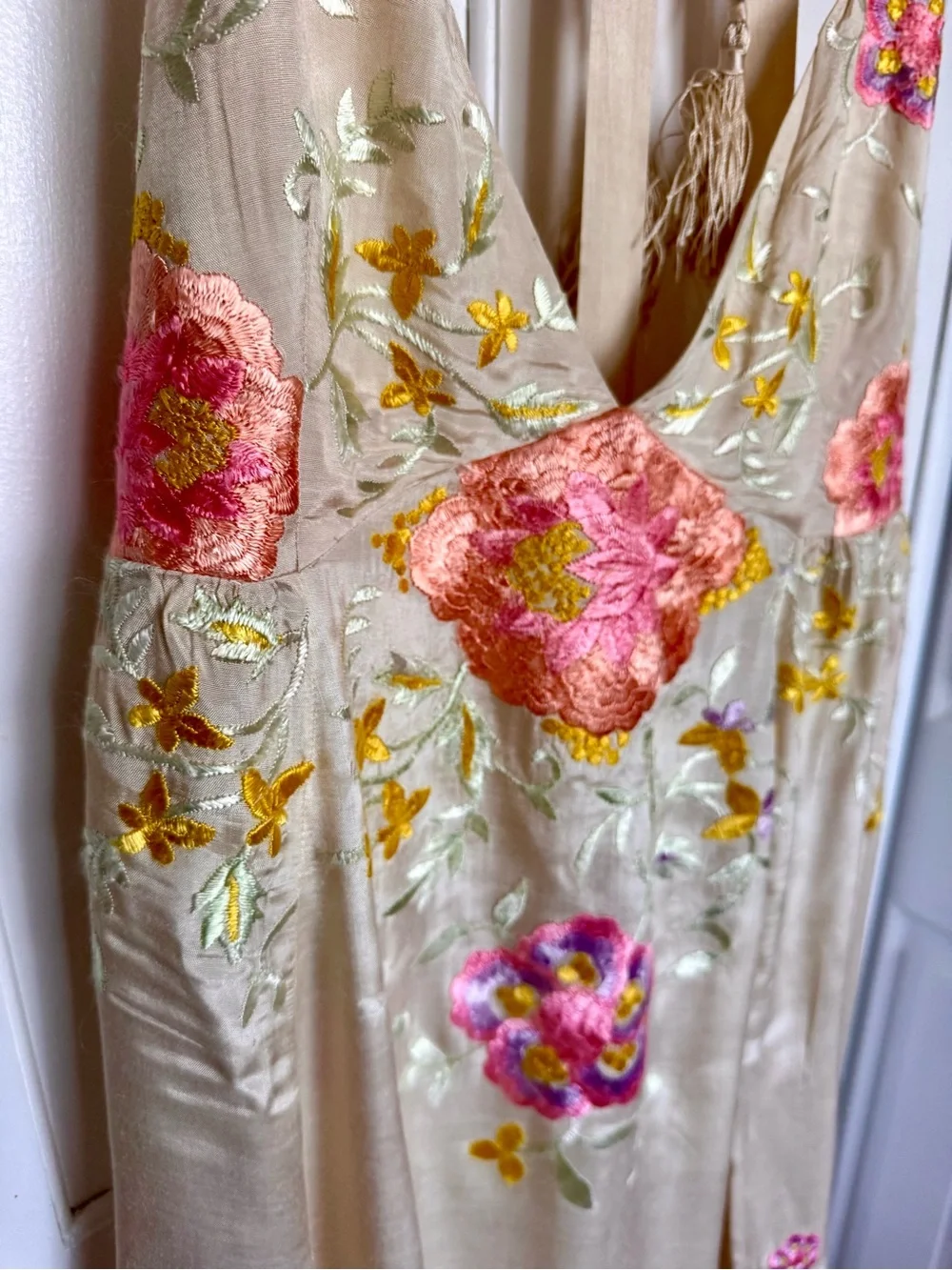 Free People Cream Floral Embroidered V-Neck Slip Dress - Picture 14 of 16